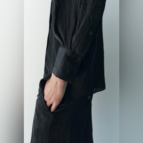 NWT ZARA ZW COLLECTION FEATHERS SHIRT & SATIN EFFECT CRINKLE PANTS - Picture 5 of 16